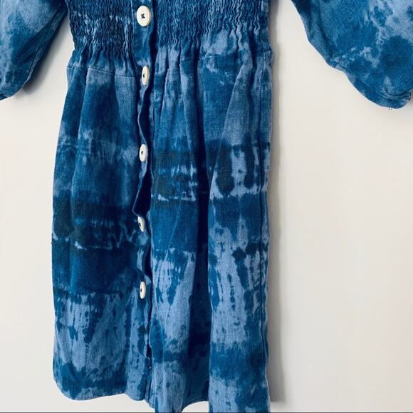 Zara girls blue smocked tie dye button front dress size 13/14 NWT - Picture 5 of 7